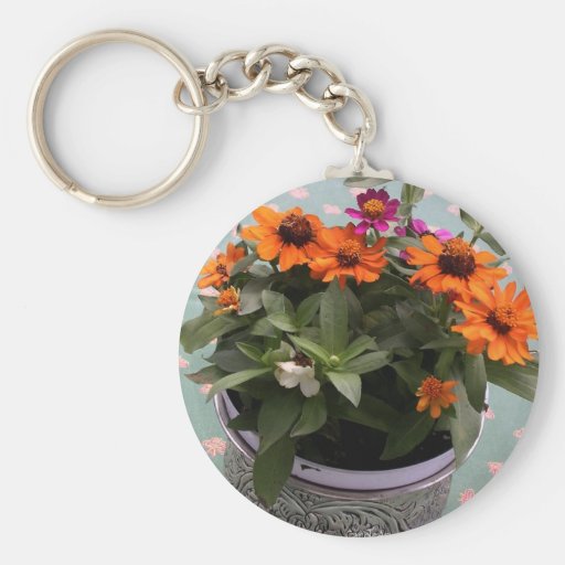 1 Pewter Pot Daisies Key Chain