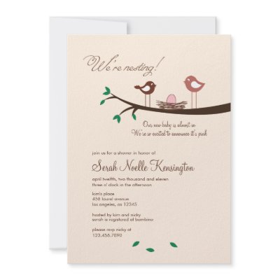 1 Pink Egg Nesting Birds Baby Shower Invitation by mistyqe
