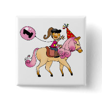 1 year old girl on a pony buttons