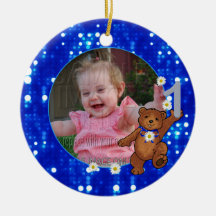 1st Birthday Bear for Girls Custom Photo Christmas Ornament