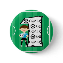 1st Birthday Blue and White Soccer Goal Button
