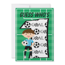 1st Birthday Blue and White Soccer Goal Invitation