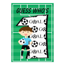 1st Birthday Blue and White Soccer Goal Invitation