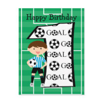 1st Birthday Blue and White Soccer Goal Postcard