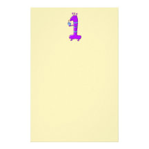 1st Birthday. Cartoon in Purple. Custom Stationery