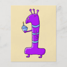 1st Birthday. Cartoon in Purple. Personalized Flyer