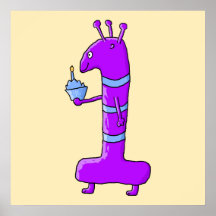 1st Birthday. Cartoon in Purple. Posters