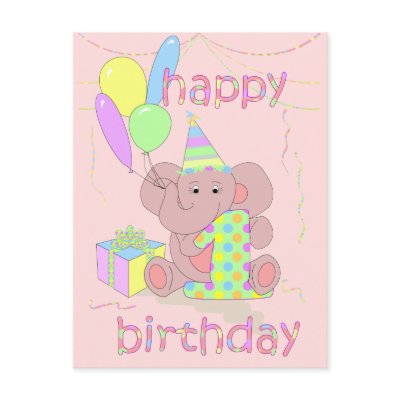 1st Birthday Elephant Card for Girls by pooja1008