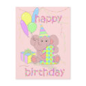 1st Birthday Elephant Card for Girls postcards