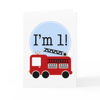 1st Birthday Fire Truck Card by printcreekstudio