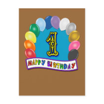 1st Birthday Gifts with Assorted Balloons Design Postcards