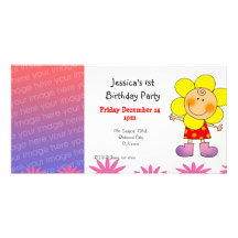 1st birthday girl party invitations (flower girl) personalized photo card