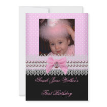 1st Birthday Girl Pink White Pearl Photo First 2