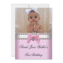 1st Birthday Girl Pink White Pearl Photo First