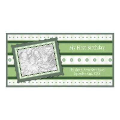 1st Birthday Memories My First Green Photo Card by OrangeBirdDesigns