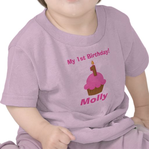 1st Birthday Tshirt Pink Cupcake with Candle