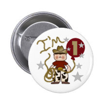 1st Cowboy Birthday Tshirts and Gifts Button