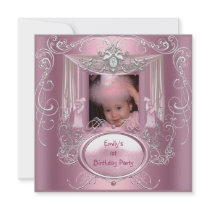 1st First Birthday Party Girl Pink Silver Star