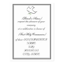 1st Holy Communion Invite-Dove and Olive Branch Post Card