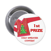 1st Prize Ugly Sweaters Holiday Contest Button