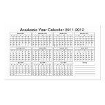 2011 - 2012 Academic Calendar (Notes) Template Business Card