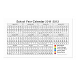 2011 - 2012 School Calendar (Color Dates) Planner Business Card Templates