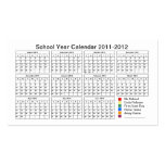2011 - 2012 School Year Calendar (Color Dates) Business Card Templates