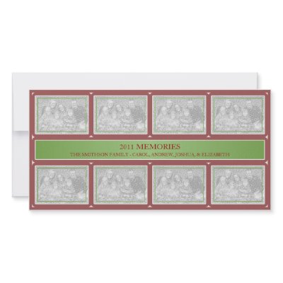 2011 Memories New Year Collage Green Red Customized Photo Card by OrangeBirdDesigns