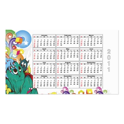 2011 Monster Calendar Pocket Card by Aquavel