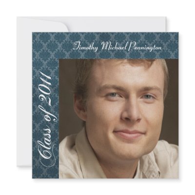 2011 Navy blue damask photo graduation party Personalized Announcements by Jamene