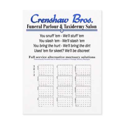 2012 Calendar Crenshaw`s Jingle Postcards