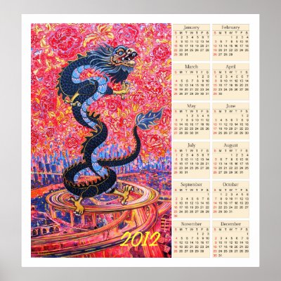 2012 Dragon Flower Calendar Poster