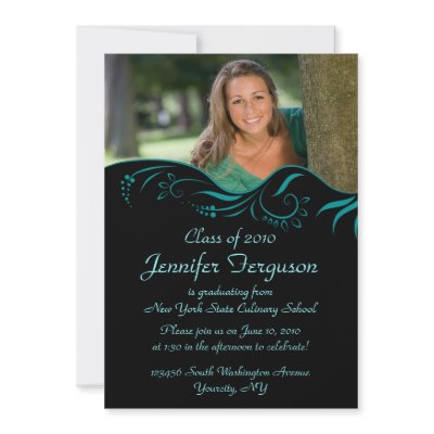 2012 Elegant aqua swirls graduation party invite by Jamene