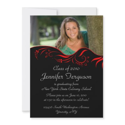 2012 Elegant red swirls graduation party invite by Jamene
