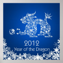 2012 Happy Chinese New Year Dragon Blue Poster