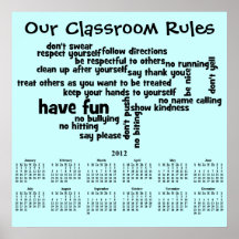 2012 Year Calendar Our School Classroom Rules Print