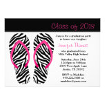 2013 Graduation Party Pink Black Zebra Flip Flops Invite