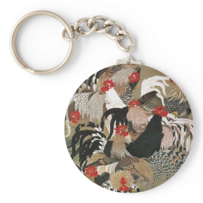 20. 群鶏図, 若冲 Flock of Roosters, Jakuchu Key Chain by ukiyoemuseum