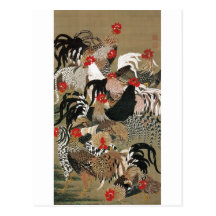 20. 群鶏図, 若冲 Flock of Roosters, Jakuchu Post Card