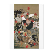 20. 群鶏図, 若冲 Flock of Roosters, Jakuchu Post Card