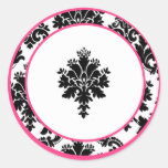 20 - 1.5"  Envelope Seal Hot Pink Black Damask Sticker