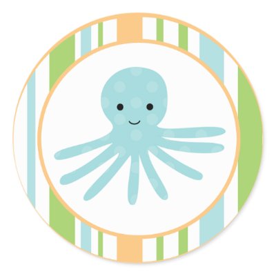 20 - 1.5"  Envelope Seal Striped Ocean Sea Life by AnnLeeDesigns