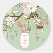 20 - 1.5" Envelope Spring Floral Mason Jars green Sticker