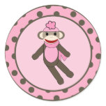 20 - 1.5"  Favour Stickers Pink Sock Monkey