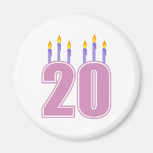 20 Birthday Candles (Purple / Pink) Fridge Magnet