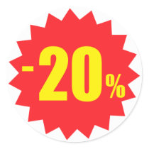 20 percent sale discount stickers, white and red