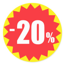 20 percent sale discount stickers, yellow and red