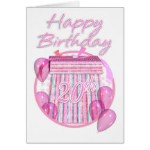 20th Birthday Gift Box - Pink - Happy Birthday Card
