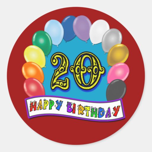 20th Birthday Gifts With Assorted Balloons Design Round Stickers 