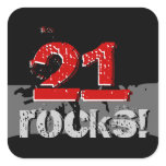 21st Birthday - 21 Rocks! Grunge Red and Black Square Stickers